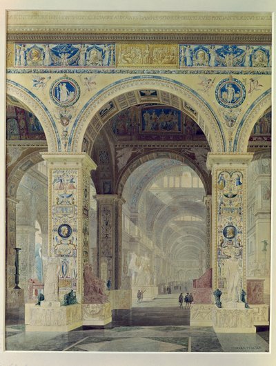 Innvendig utsikt over Louvre (gouache og wc på papir) av Charles Percier