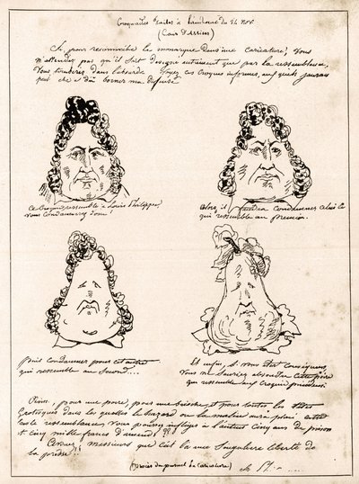 Croquades made at the hearing of November 14 - cartoon Louis Philippe in pear by Charles Philipon (1800-1862) - 1832 - (Louis-Philippe gradually turning into a pear) av Charles Philipon