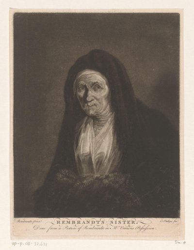 Portrett av en ukjent gammel kvinne Rembrandts - søster (tittel på objekt) av Charles Phillips