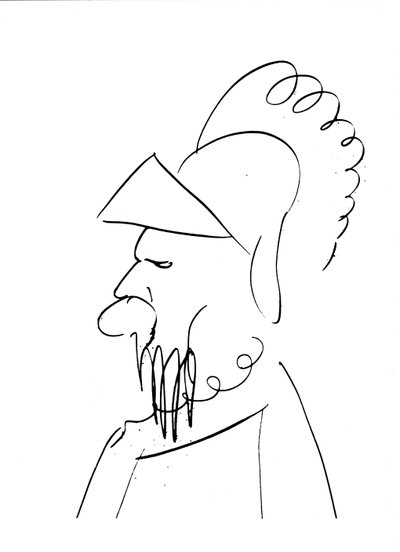 Mann med hjelm (penn og blekk på papir) (s/hvitt bilde) av Charles Pierre Baudelaire