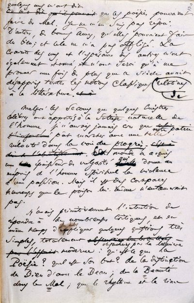 Prosjekt for forordet til den andre utgaven av 'Les Fleurs du Mal' (penn og blekk på papir) av Charles Pierre Baudelaire