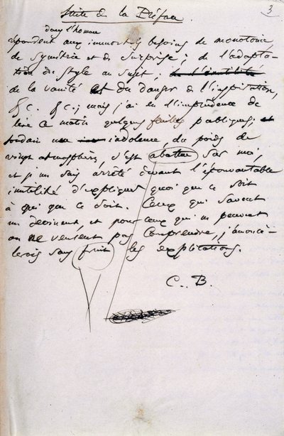 Prosjekt for forordet til den andre utgaven av 'Les Fleurs du Mal' (penn og blekk på papir) av Charles Pierre Baudelaire