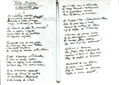 'Reve Parisien' autografdikt (penn og blekk på papir) (s/hvitt-bilde) av Charles Pierre Baudelaire