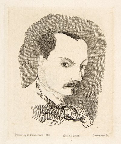 Selvportrett av Charles Baudelaire, pub. 1869 (etsing) av Charles Pierre Baudelaire