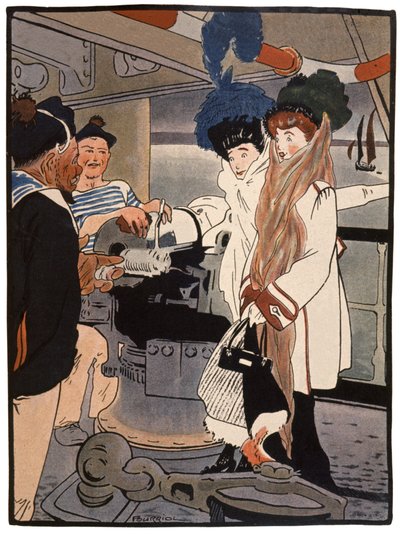 Krigsskip, ca. 1900 (trykk) av Charles Pourriol