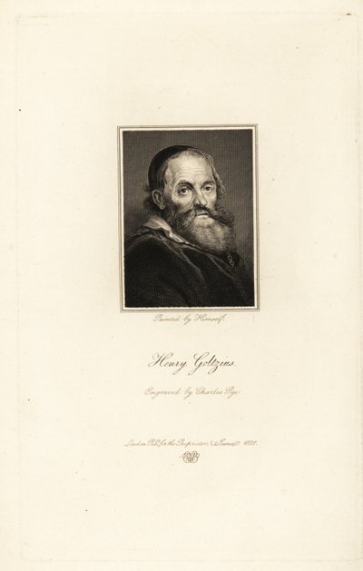 Portrett av Hendrick Goltzius, tyskfødt nederlandsk trykkeri, tegner og maler av Charles Pye