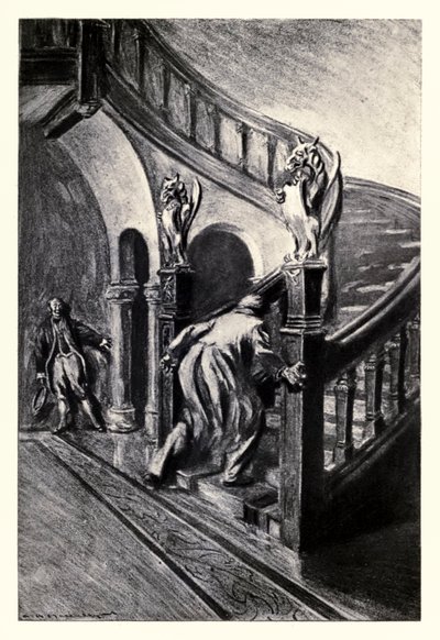 Han ga et slags gråt og pisket oppover' fra 'Strange Case of Dr Jekyll and Mr Hyde' av Robert Louis Stevenson (1850-1894) illustrert av Charles Raymond Macauley (1871-1934) av Charles Raymond Macauley