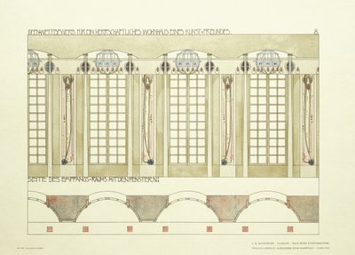 Mottaks- og musikkrom, ca. 1901 (fargelitografi) av Charles Rennie (after) Mackintosh