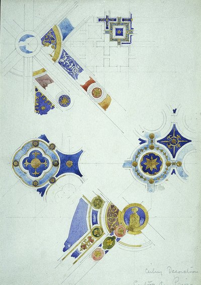 Takdekorasjon, Certosa di Pavia, 1891 (blyant og akvarell på papir) av Charles Rennie Mackintosh