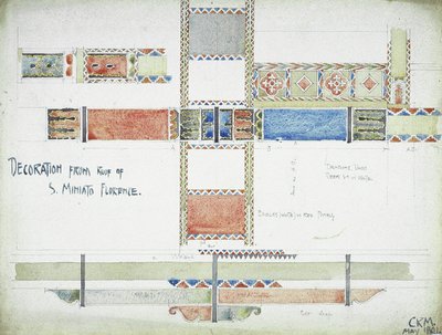 Dekor fra Roof of S. Miniato, Firenze, 1891 (blyant og akvarell på papir) av Charles Rennie Mackintosh