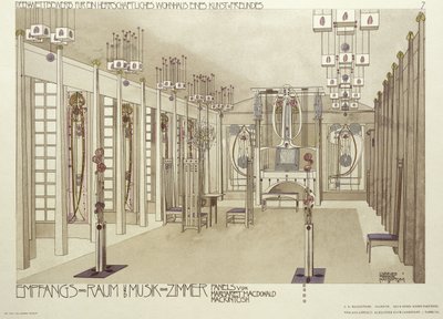 Design for et musikkrom, ca. 1901 av Charles Rennie Mackintosh