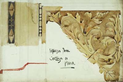 Intarsia Panel, Certosa di Pavia, 1891 (blyant og akvarell på papir) av Charles Rennie Mackintosh