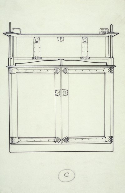 Stregtegning av møbler (et skap), ca. 1910 (blekk på papir) av Charles Rennie Mackintosh
