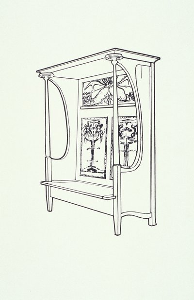 Stregtegning av møbler (et skap), ca. 1910 (blekk på papir) av Charles Rennie Mackintosh