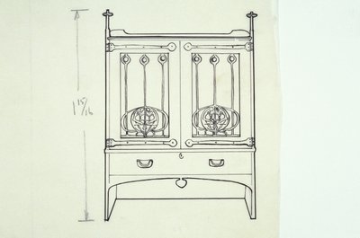 Stregtegning av møbler (et sminkebord), ca. 1910 (blekk på papir) av Charles Rennie Mackintosh