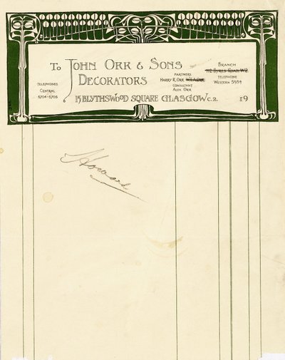 Skrivesaker design for John Orr & Sons, Glasgow, ca. 1894-1898 (trykt papir) av Charles Rennie Mackintosh