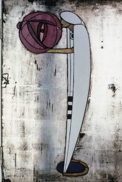 Hvitt skap designet for Mrs. Rowat, 1902 (tre, farget glass, emalje) av Charles Rennie Mackintosh