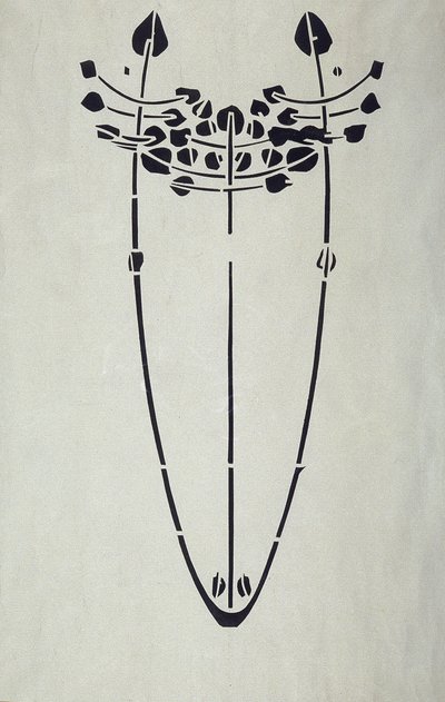 Moderne reproduksjon fra original Mackintosh sjablong for veggdekorasjon, tremotiv, 1902 (plakatfarge på patronpapir) av Charles Rennie Mackintosh