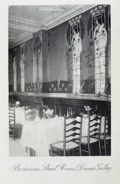 Del av veggmaleri for Cranston Tearooms, Buchanan Street, Glasgow av Charles Rennie and MacDonald Mackintosh Margaret Mackintosh