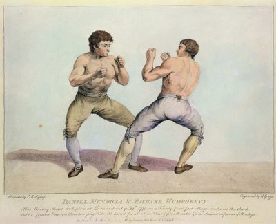 Boksekamp mellom Daniel Mendoza og Richard Humphreys, 29. september 1790 (håndfarget etsning) av Charles Reuben Ryley