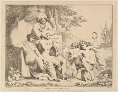 Three Putti Dancing to a Piper, 1. mars 1780. av Charles Reuben Ryley