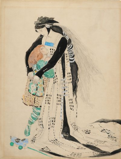 Costume Design for The Death of Tintagiles, 1912 (wc på papir) av Charles Ricketts