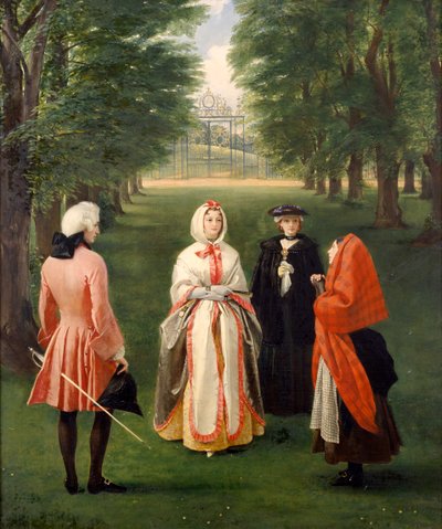 Jeanie Deans ber dronning Caroline i nærvær av hertugen av Argyll og Lady Suffolk (olje på lerret) av Charles Robert Leslie