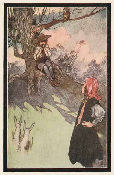 En gutt satt under et tre og lekte på et grovt trerør av Charles Robinson