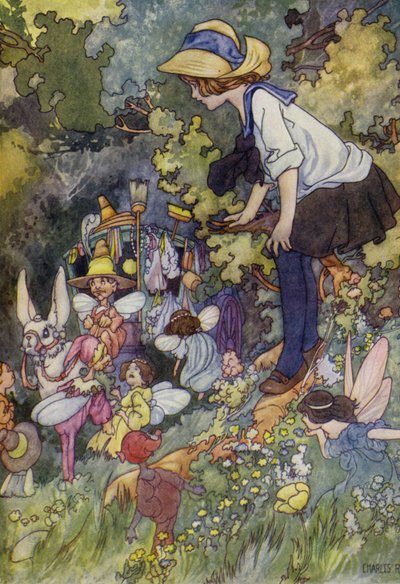 Et kikk inn i eventyrlandet (farge litho) av Charles Robinson