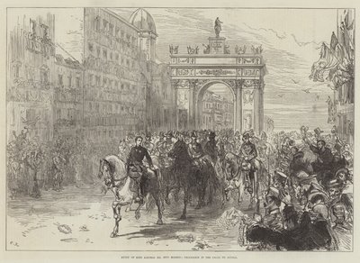 Innreise av kong Alfonso XII i Madrid, prosesjon i Calle de Alcala av Sir John Charles Robinson