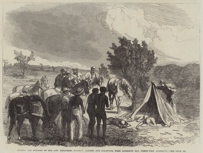 Finne restene av de tapte oppdagelsesreisende, Harding, Panter og Goldwyer, nær Lagrange Bay, Nordvest-Australia av Sir John Charles Robinson