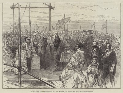 Legger grunnsteinen til asylet for idioter i Knowle, Warwickshire av Sir John Charles Robinson