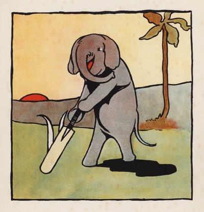 Tull: Elefant som spiller cricket (fargelitografi) av Charles Robinson
