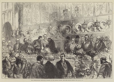 Den internasjonale kommunale banketten på Mansion House, Lord Mayor passerte Loving Cup av Sir John Charles Robinson
