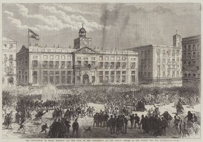 Revolusjonen i Spania, henger ut revolusjonens flagg på de offentlige kontorene i Puerta del Sol, Madrid av Sir John Charles Robinson