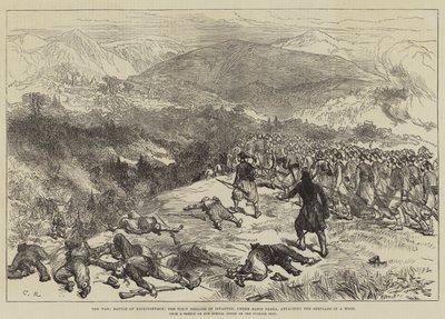 Krigen, slaget ved Kniejesevacz, den første brigaden av infanteri, under Hafiz Pasha, angriper servisene i en skog av Sir John Charles Robinson