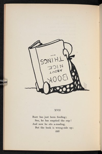 XVII. Et rim. Et barn som leser en bok opp ned. av Charles Robinson