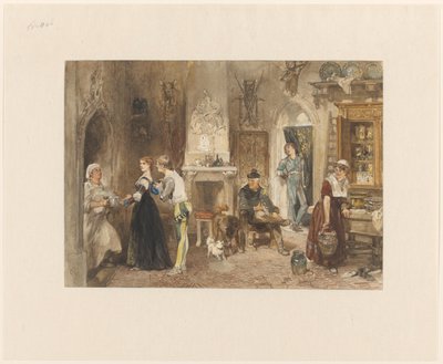 Tjenere av et slott forent i et forrom av Charles Rochussen