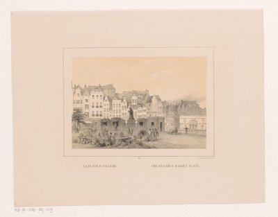 Utsikt over Grote Markt i Rotterdam La place d'Erasme / Erasmus-markedsplassen (tittel på objekt) Vues et monuments de la ville de Rotterdam / Utsikt og monumenter av byen Rotterdam (serietittel) av Charles Rochussen