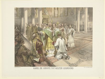 Karl den Store kronet til keiser, 800 Charlemagne kronet til keiser (tittel på objekt) Serie med 24 nederlandske historieplater, for skole og hjem (serietittel) av Charles Rochussen