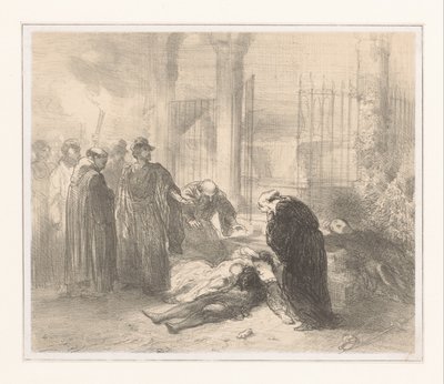 Kroppene til Romeo og Julie midt i sørgefigurer av Charles Rochussen