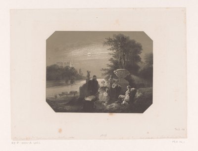 Menn og kvinner i landskap ved måneskinn av Charles Rochussen