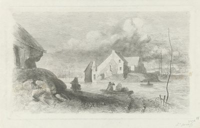Flom ved Lith Flomkatastrofe 1855 (serietittel) av Charles Rochussen