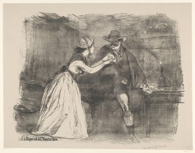 Scene fra scenedramaet The Child Robber Kunngjøringer om balletter og skuespill fremført i Amsterdam City Theatre (serietittel) av Charles Rochussen