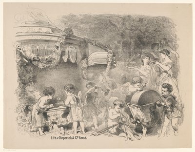 Scene fra stykket Prinsesse uten hjerte Kunngjøringer om balletter og skuespill fremført i Amsterdam City Theatre (serietittel) av Charles Rochussen