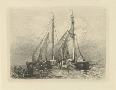 Seilskuter på en strand av Charles Rochussen