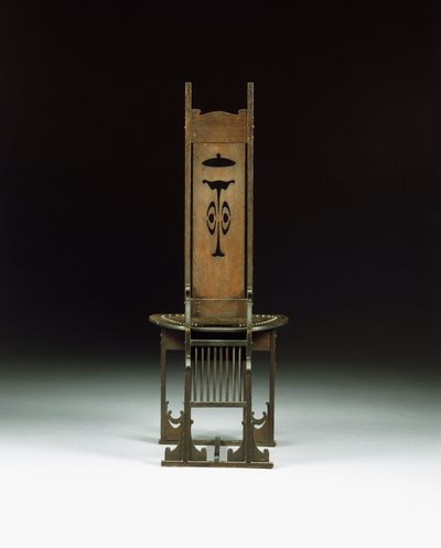 En sidestol, med gjennomhullet design, ca. 1899 (utskåret eik) av Charles Rohlfs