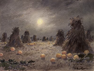 Autumn Harvest by Moonlight (wc på papir) av Charles Russell Loomis