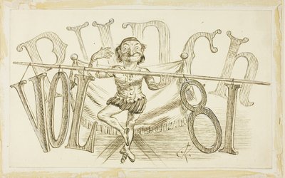 Studie for tittelside fra Punch, bind 81 av Charles Samuel Keene