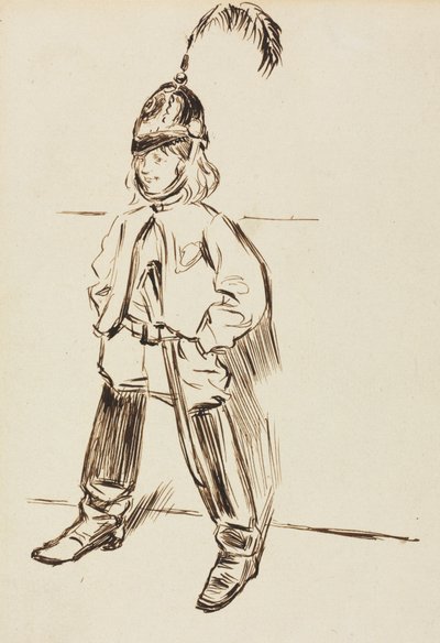 Studie av et barn i hjelm og støvler av Charles Samuel Keene